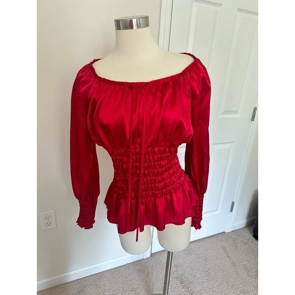 Vintage red Allison Taylor top with ruching, size medium - Picture 2 of 8